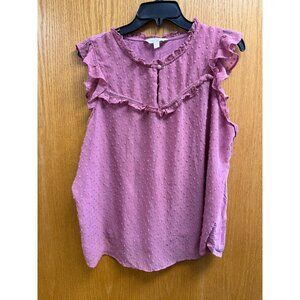 Lauren Conrad XXL Mauve Sleeveless Ruffle Top With Swiss Dot Texture Soft Blend